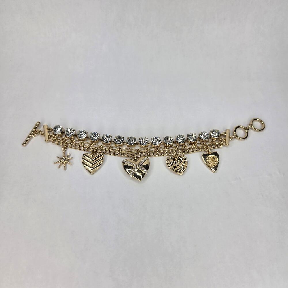 INC Gold-Tone Crystal Mixed Heart Charm Triple-Row Flex Bracelet - Picture 2 of 7